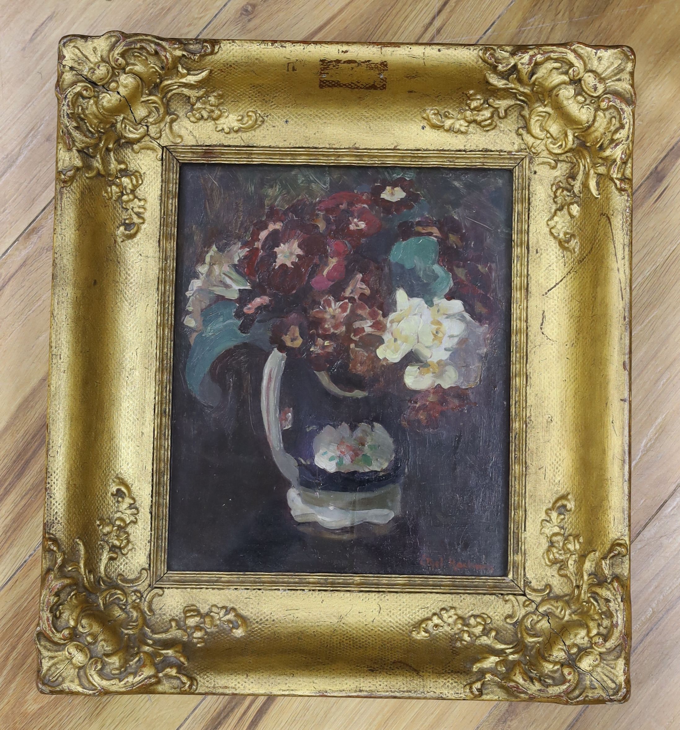 Ethel Raeburn (1867-1935), oil onboard, still life of flowers in a jug, signed, 29 x 24cm.